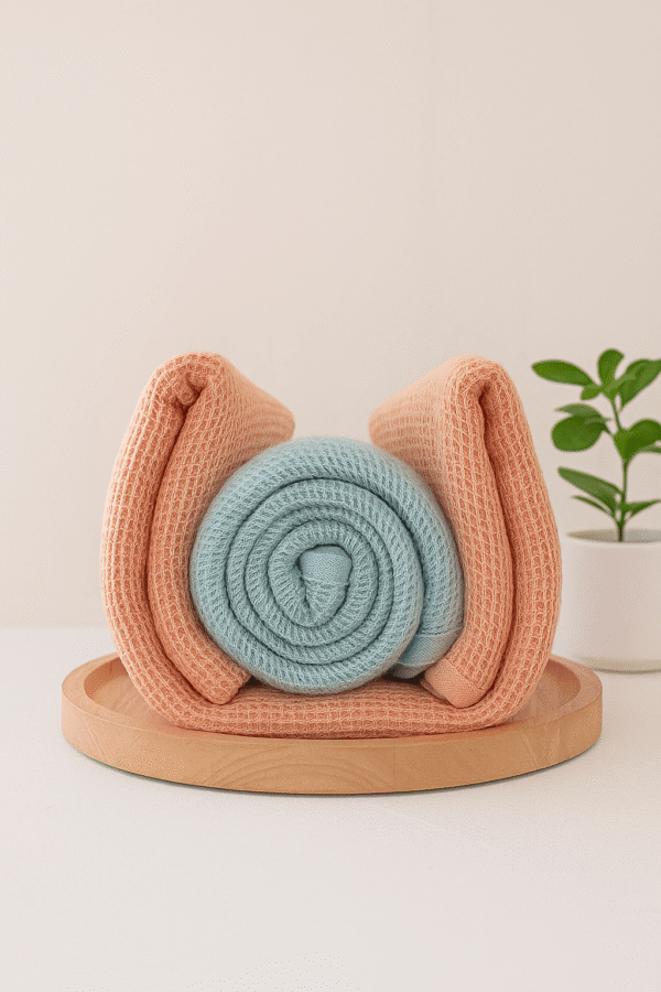 DRAPE&LUXE Honeycomb Cotton Towel – Pack of 2 (Pink with blue)